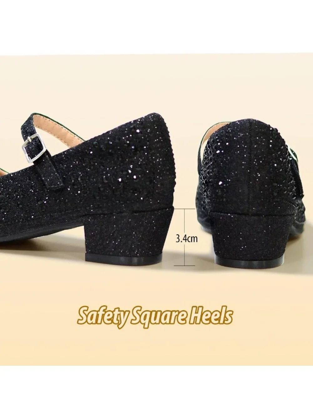Sparkly Mary Jane Dress Shoes for Girls - Low Heel Hook & Loop Flats for School